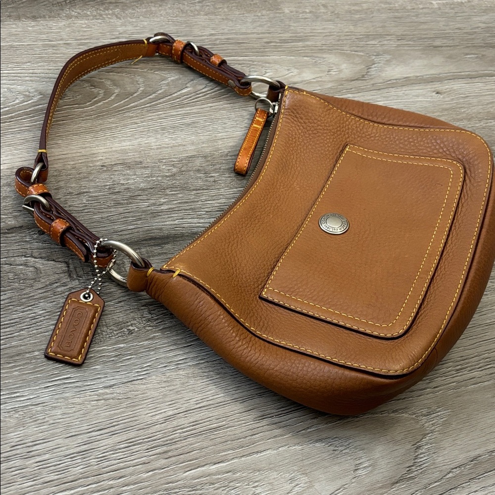 Coach Vintage Y2K Chelsea Leather Hobo Shoulder Bag brown yellow stitch Coach - Picture 6 of 14